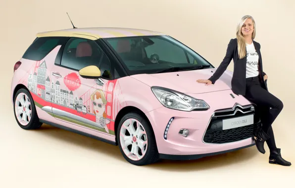 Взгляд, девушка, улыбка, Девушки, Citroen, розовый авто