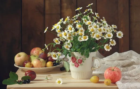 Цветы, яблоки, букет, фрукты, натюрморт, flowers, still life, bouquet
