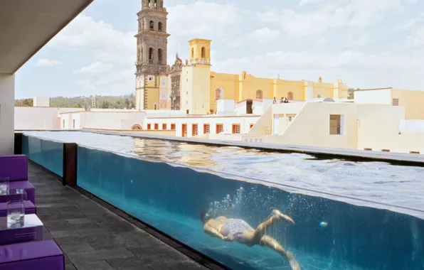 Город, бассейн, отель, Mexico, терраса, Puebla, Hotel Review