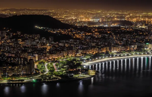 Ночь, огни, панорама, Бразилия, Рио-де-Жанейро, Rio de Janeiro
