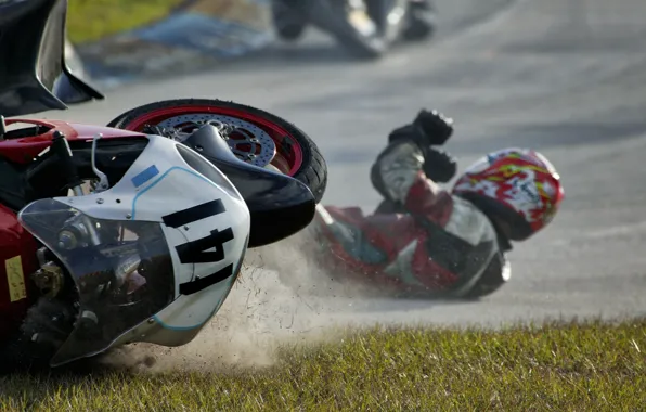 Картинка падение, мотоцикл, гонщик, Going Down