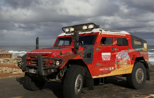 Красный, берег, внедорожник, Renault, Sherpa, Renault Trucks