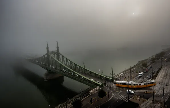 Мост, город, туман, будапешт, венгрия