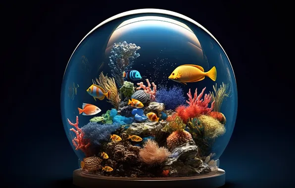 Рыбки, аквариум, colorful, кораллы, glass, fish, coral, aquarium