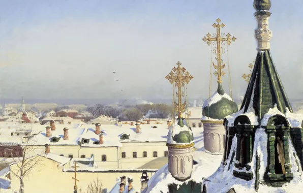 Картинка зима, кресты, масло, храм, Холст, 1878, ваяния и зодчества, Из окна Московского училища живописи
