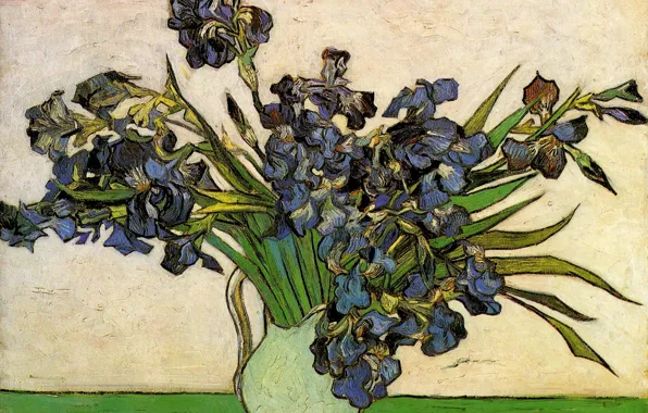 Картинка цветы, ваза, Still Life, Винсент ван Гог, Vase with Irises