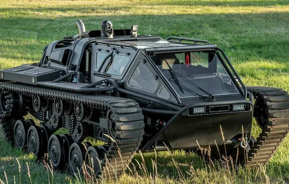 Машина, техника, луг, гусеницы, вездеход