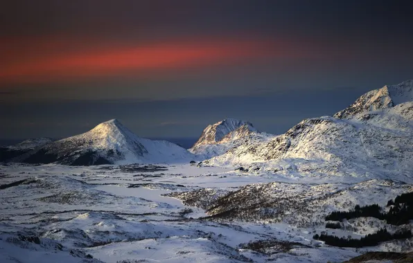 Картинка зима, небо, снег, горы, краски, блеск, цвет, Норвегия
