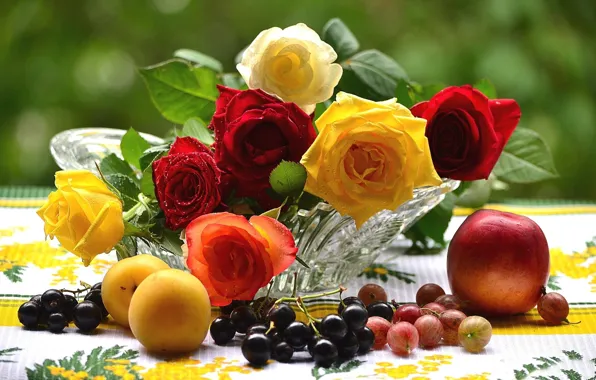 Картинка flower, nature, life, fruits, bouquet, roses, still, fresh colorful