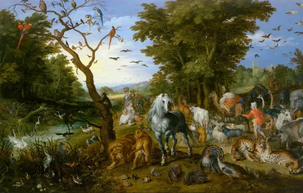 Картинка картина, мифология, Ян Брейгель старший, Ной Собирает Животных для Ковчега