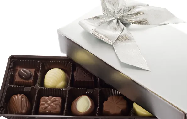 Белый, коробка, подарок, темный, шоколад, конфеты, сладкое, молочный