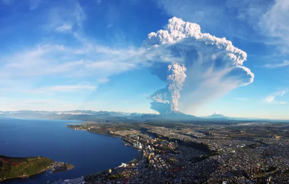 Картинка city, blue, mountain, dust, amazing, Chile, stage, volcano