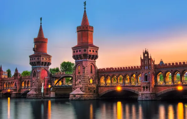 Картинка мост, город, река, вечер, Германия, освещение, подсветка, Deutschland