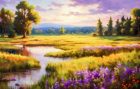 Пейзаж, природа, вид, цифровое искусство, ИИ-арт, нейросеть, искусство искусственного интеллекта