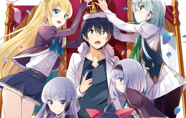 Girl, anime, crown, boy, king, japanese, smartphone, throne