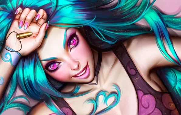 Girl, fantasy, game, purple eyes, League of Legends, digital art, bullet, artwork