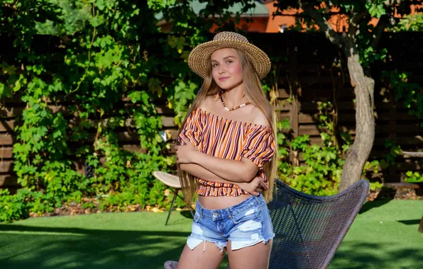 Long hair, model, brunette, outside, gorgeous, posing, beautiful face, daisy dukes