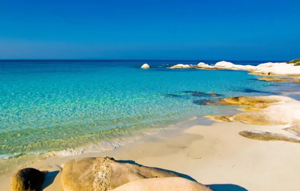 Картинка песок, море, берег, beach, sea, blue, sand, horisont