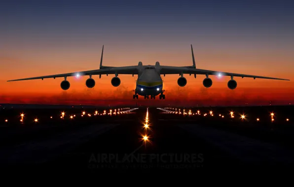 Картинка sky, sunset, airplane, sunrise, мрия, ан-225, runway, an-225
