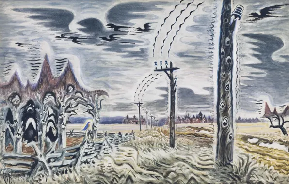 Картинка Charles Ephraim Burchfield, 1917-52, Song of the Telegraph