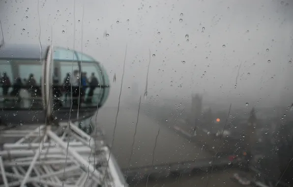 Картинка стекло, капли, city, город, люди, дождь, влага, лондон