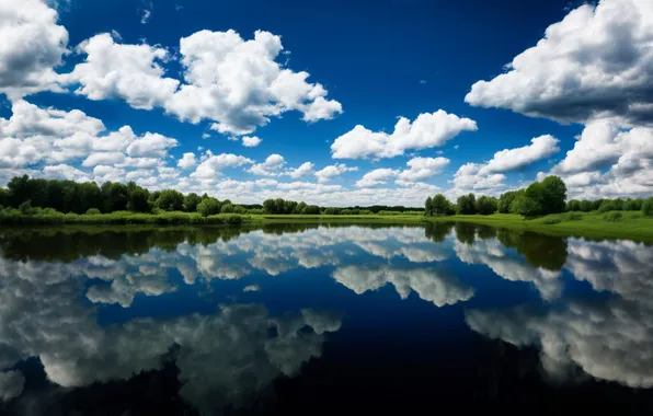 Лето, облака, пейзаж, природа, река, пейзаж nature