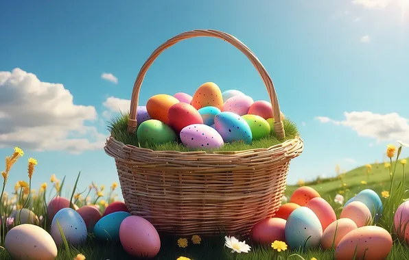 Картинка цветы, яйца, весна, colorful, Пасха, happy, flowers, spring