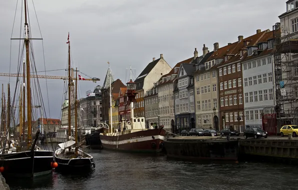 Картинка дома, лодки, причал, Копенгаген