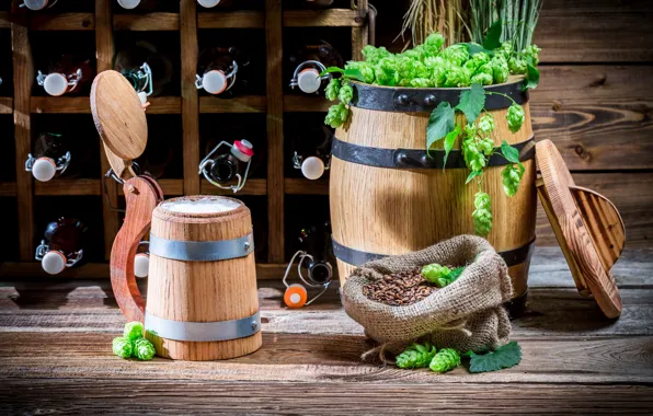 Свет, пиво, бутылки, солод, beer, хмель, hop, barrel