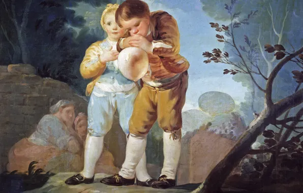 Картинка картина, Дети, жанровая, Франсиско Гойя, Раздувающие Пузырь