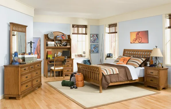 Картинка мебель, кровать, интерьер, подушки, детская комната