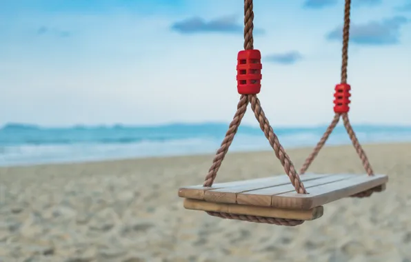 Песок, море, волны, пляж, лето, качели, summer, beach