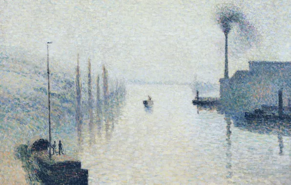 Пейзаж, картина, Камиль Писсарро, Остров Лакруа. Руан. Туман