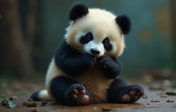 Solo, sitting, panda, full body
