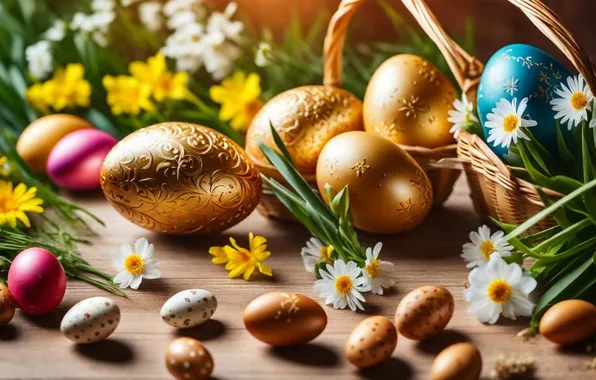 Картинка цветы, яйца, весна, colorful, Пасха, happy, flowers, spring