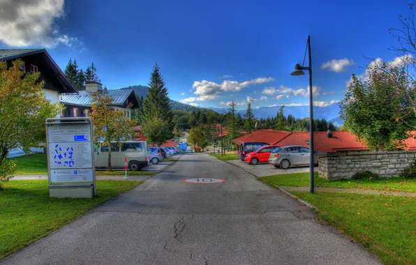 Картинка фото, HDR, Дорога, Город, Трава, Германия, Улица, Berchtesgaden