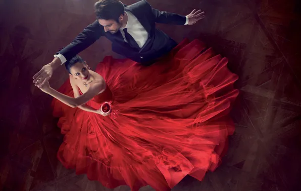 Картинка красный, танец, платье, пара, red, Ева Грин, Eva Green