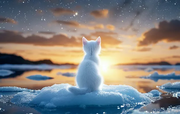 Кошки, Айсберг, Белая кошка