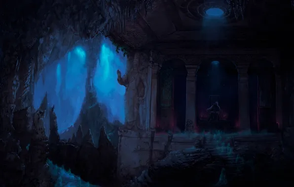 Арт, мужчина, пещера, призраки, трон, Tolkien, the Halls of Mandos