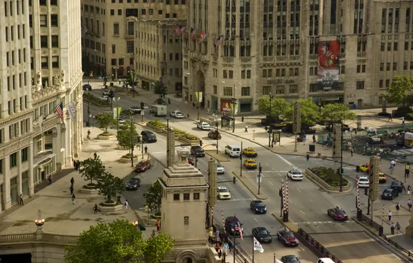 Картинка машины, движение, улица, здания, небоскребы, америка, чикаго, Chicago
