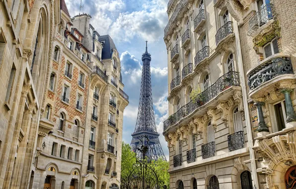 Франция, Париж, здания, дома, ворота, Эйфелева башня, Paris, архитектура