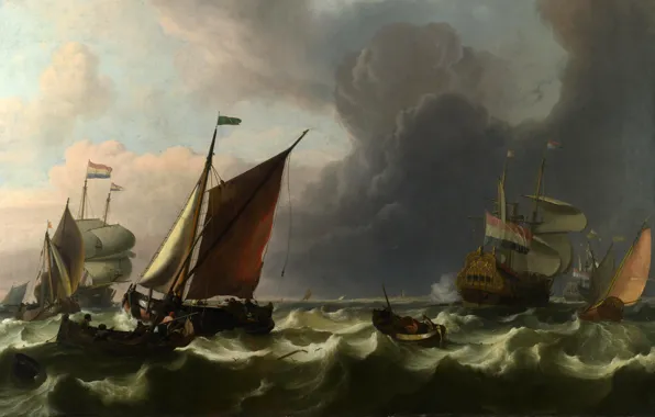 Картинка море, волны, пейзаж, шторм, лодка, корабль, парусник, буря