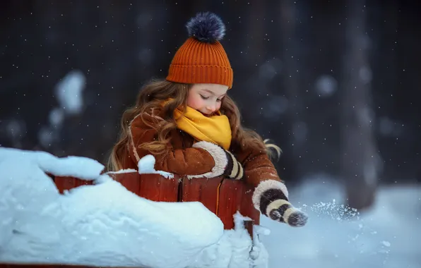 Картинка зима, снег, настроение, девочка, шапочка, Любовь Пятовская
