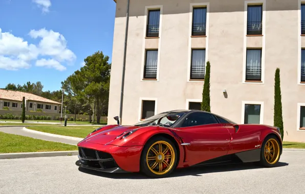 Картинка red, wheels, gold, pagani, huayra