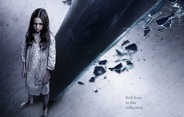 Cinema, dark, girl, glass, movie, fear, reflection, evil