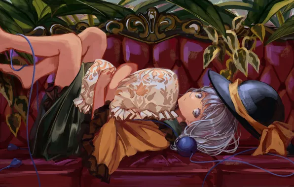 Девушка, арт, лежит, Touhou, Тоухоу