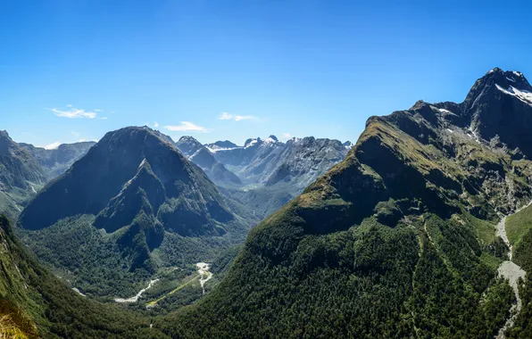 Горы, Новая Зеландия, панорама, ущелье, Southland