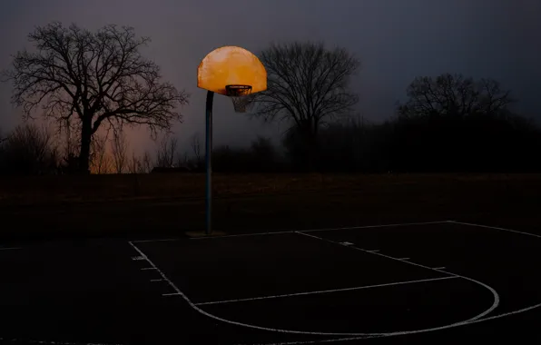 Ночь, спорт, баскетбол, площадка