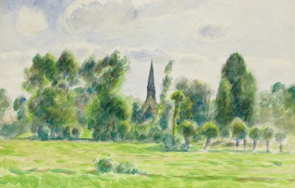 Пейзаж, рисунок, акварель, Камиль Писсарро, Эраньи