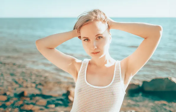 Море, пляж, девушка, блондинка, Roosso alex